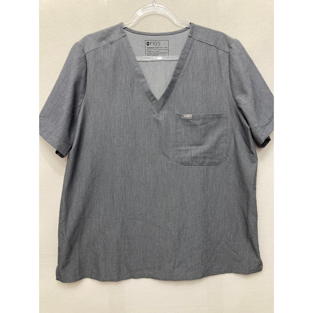 FIGS Catarina Scrub Top size XXL Gray V-Neck Technical Collection Pocket